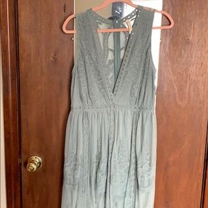 Sage romper with lace overlay